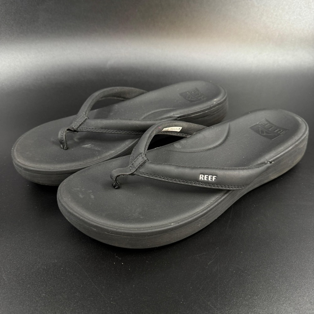 Reef Womens Cushion Cloud Flip Flops Sandals Size 10 Black Thong Platform - Picture 2 of 7